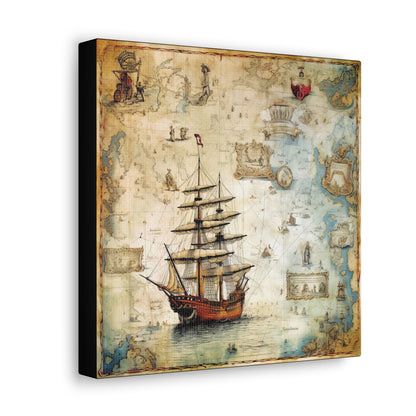 Nautical Ship Vintage Map Canvas - Maritime Map Canvas Art