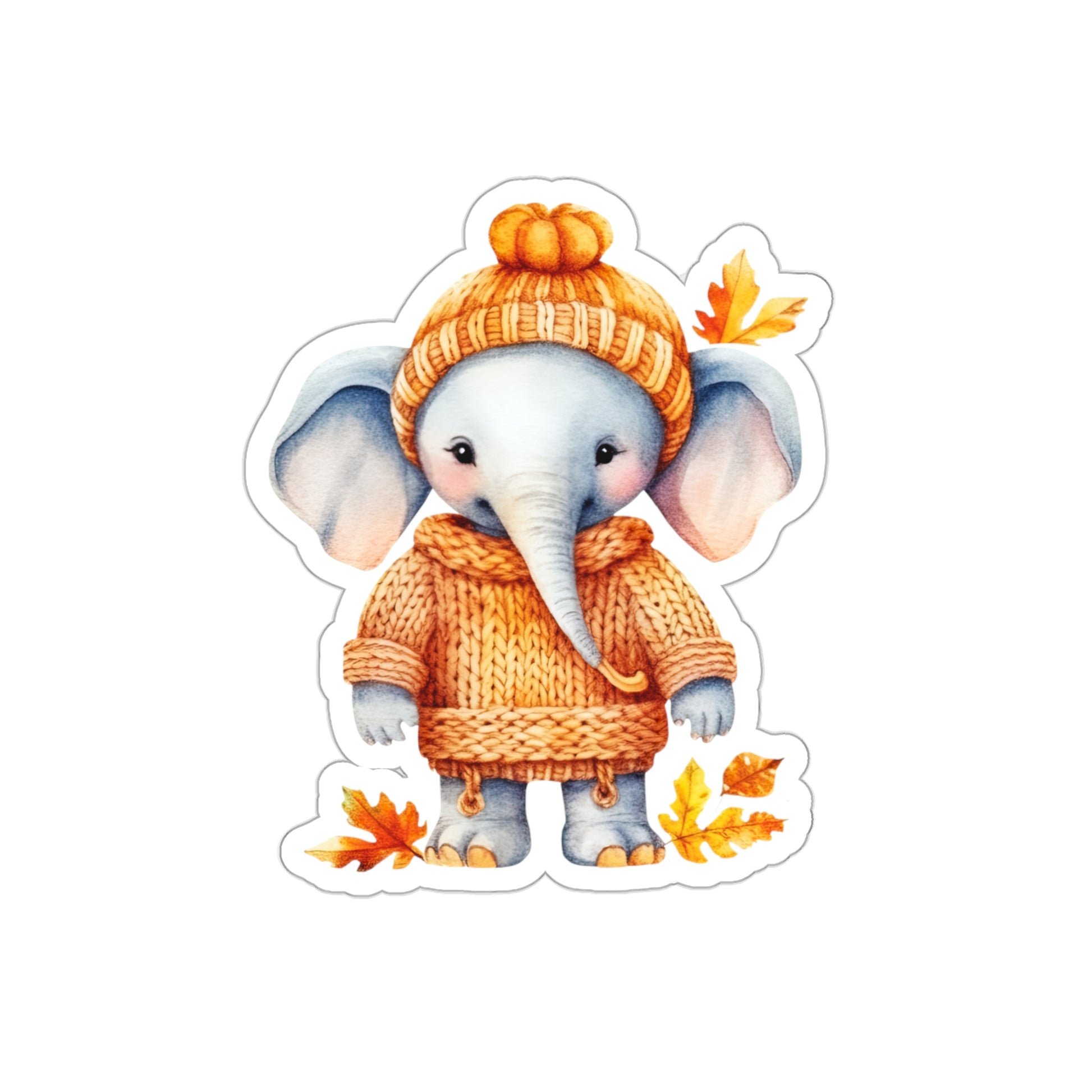 Cozy Fall Elephant Sticker - Autumn Leaves Elephant Sticker