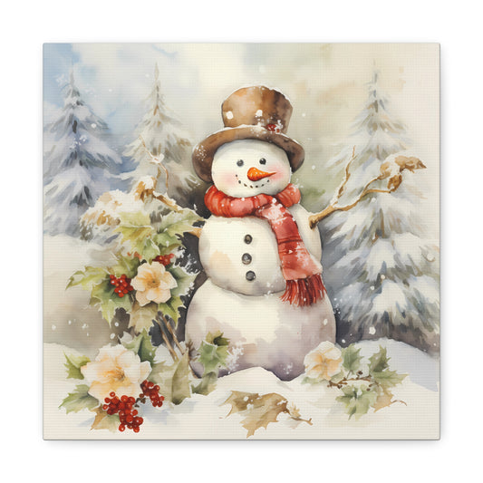 Classic Christmas Snowman Canvas - Holiday Snowman Canvas Art