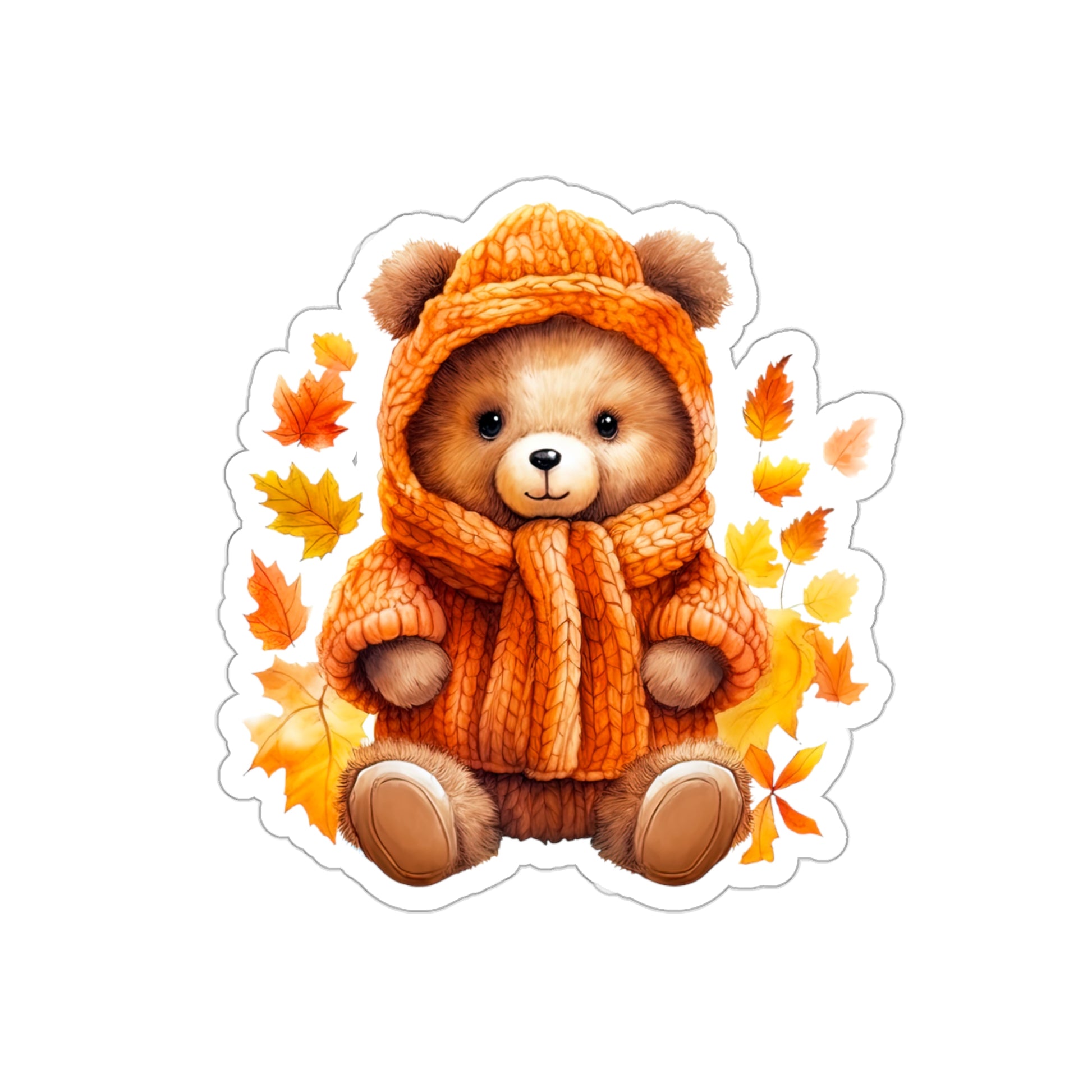 Cozy Fall Bear Sticker - Autumn Leaves Baby Bear Sticker
