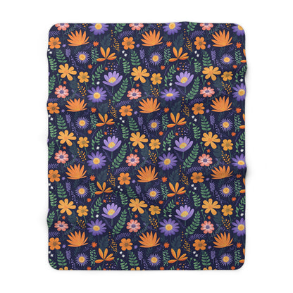 Floral Orange Sherpa Blanket - Floral Purple Sherpa Blanket