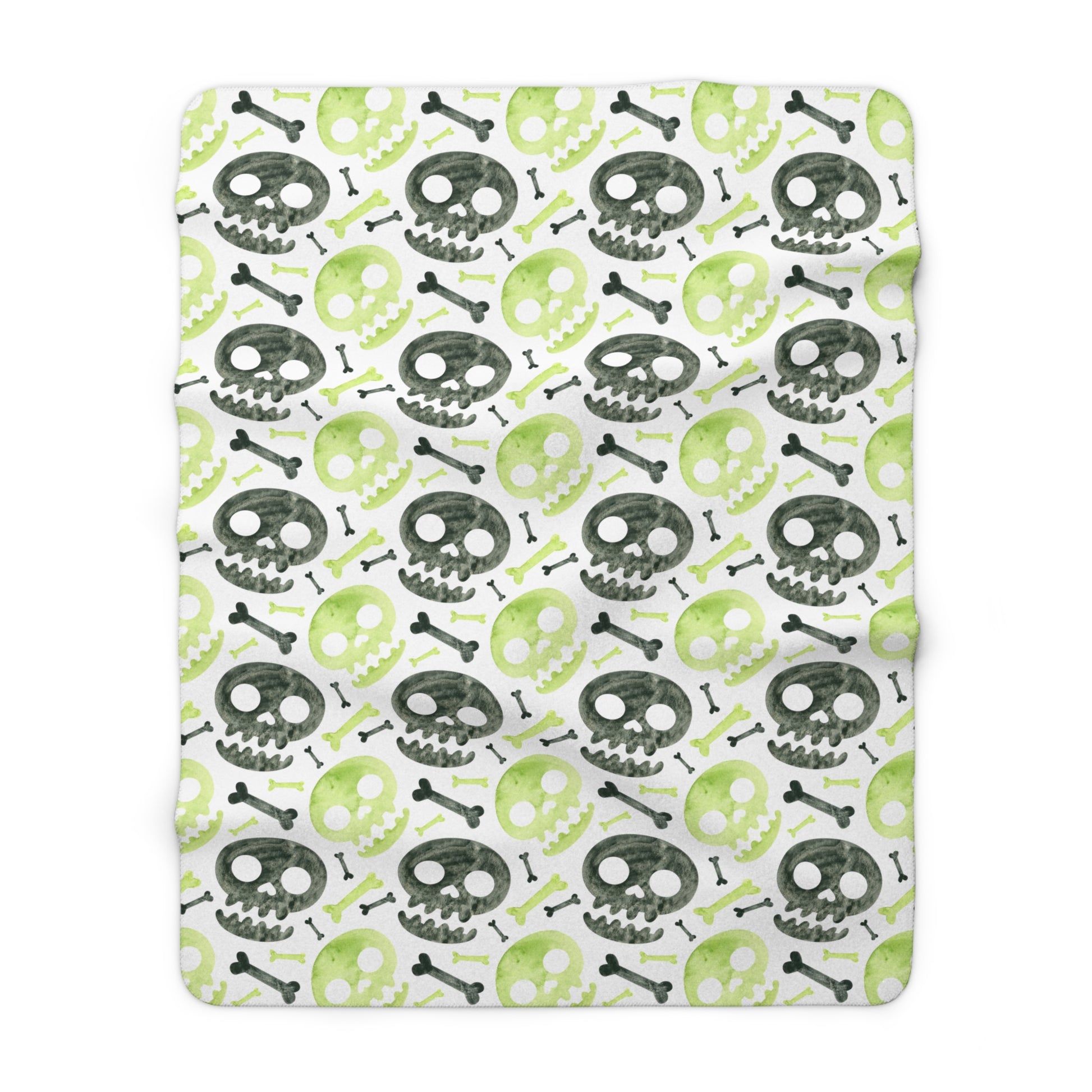 Black Halloween Crossbones Sherpa Blanket - Green Skull Sherpa Blanket