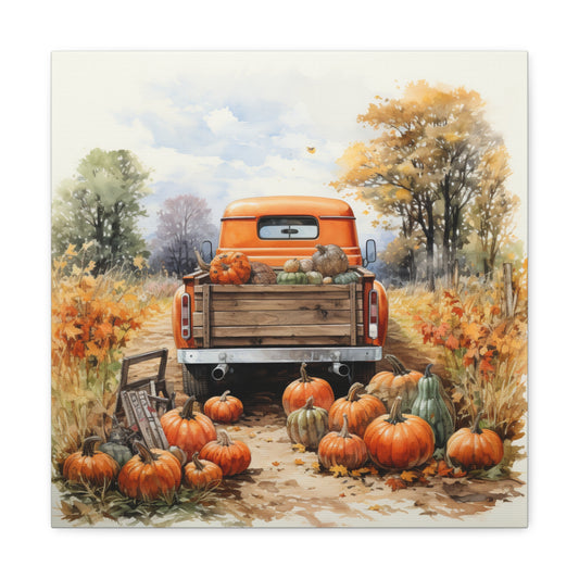 Autumn Country Scene Canvas - Pumpkin Farm Orange Truck Canvas