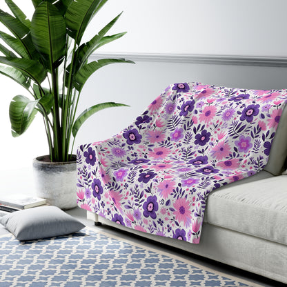 Purple Floral Sherpa Fleece Blanket - Pink Floral Sherpa Blanket