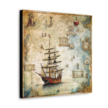 Nautical Ship Vintage Map Canvas - Maritime Map Canvas Art