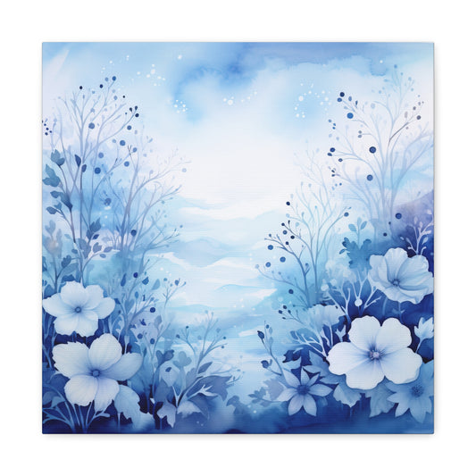 Winter Charm Florals Canvas - Blue Snow-kissed Flowers Canvas Decor