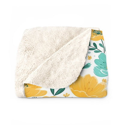 Yellow Teal Floral Sherpa Blanket - Yellow Floral Sherpa Blanket