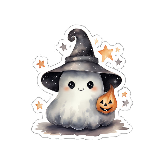 Midnight Ghost with Jack O Lantern - Cute Halloween Ghost Sticker