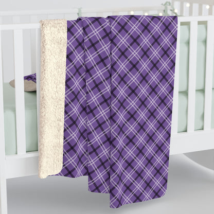 dark purple plaid sherpa blanket, halloween purple plaid sherpa blanket