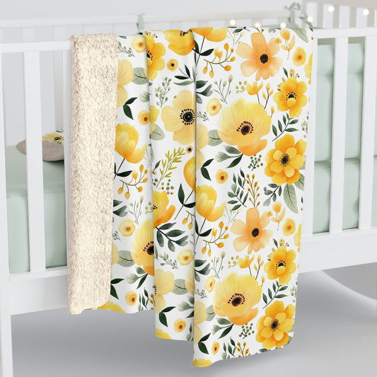 Yellow Watercolor Sherpa Blanket - Yellow Floral Sherpa Blanket