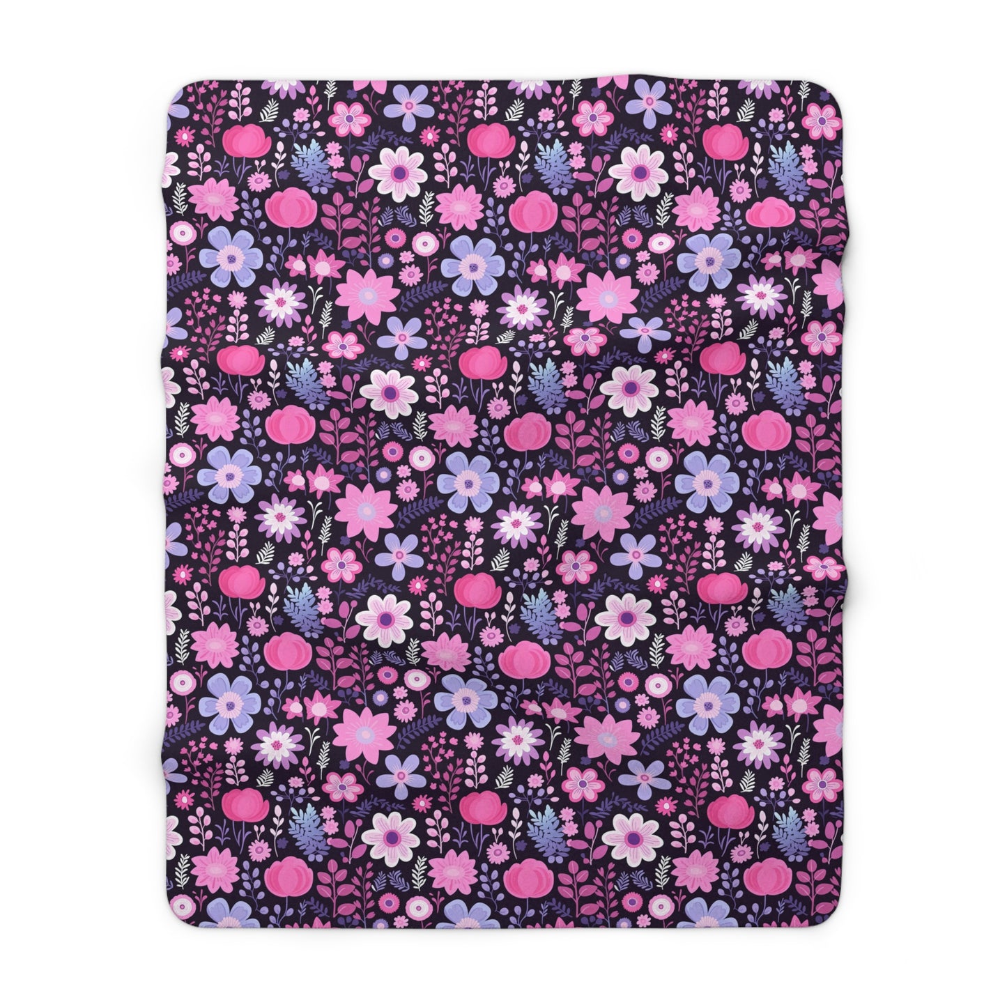 Dark Purple Floral Sherpa Blanket - Pink Floral Sherpa Blanket