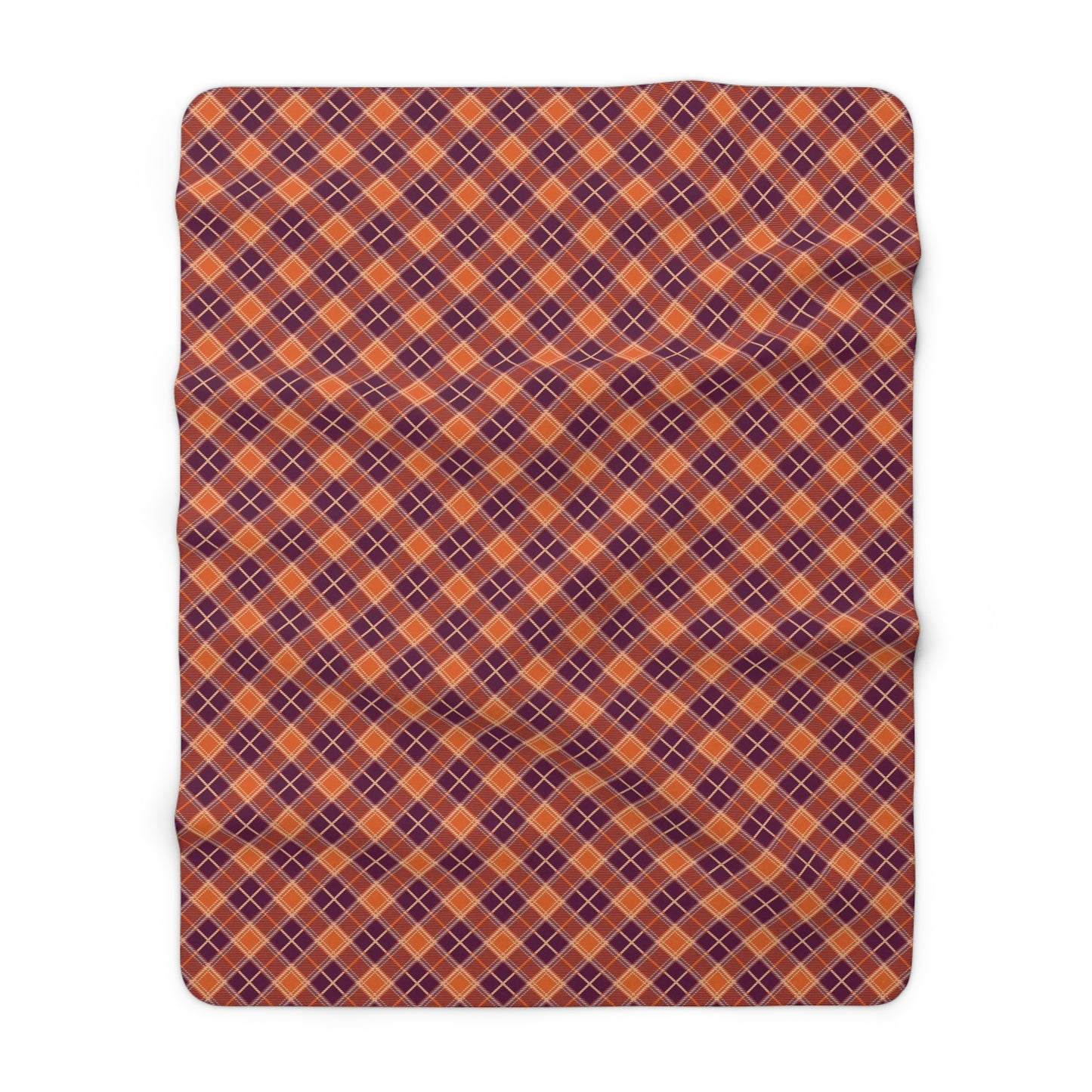 orange and purple plaid sherpa blanket, purple plaid sherpa, orange plaid fleece