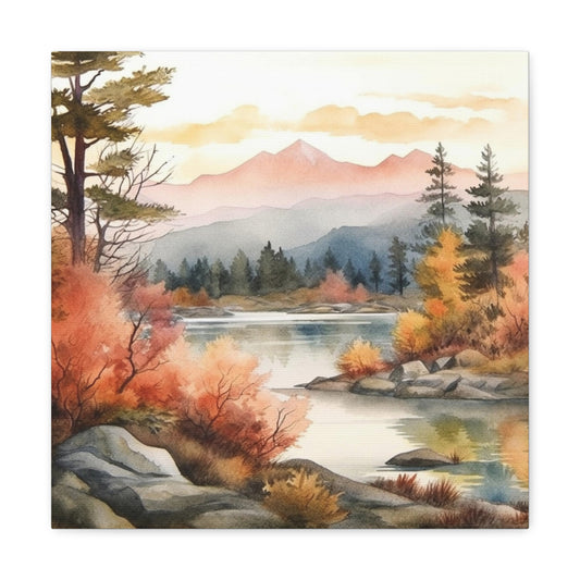 Watercolor Fall Landscape Canvas - Autumn Mountain Canvas