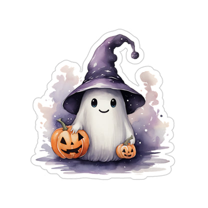 Watercolor Halloween Ghost Sticker - Purple Ghost with Jack O Lantern Sticker