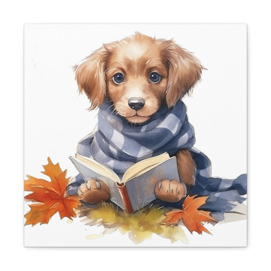 Dog Reading Book Watercolor Canvas - Baby Dog Canvas Decor