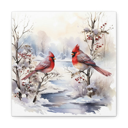 Frozen Lake Red Cardinals Canvas - Winter Red Cardinal Canvas