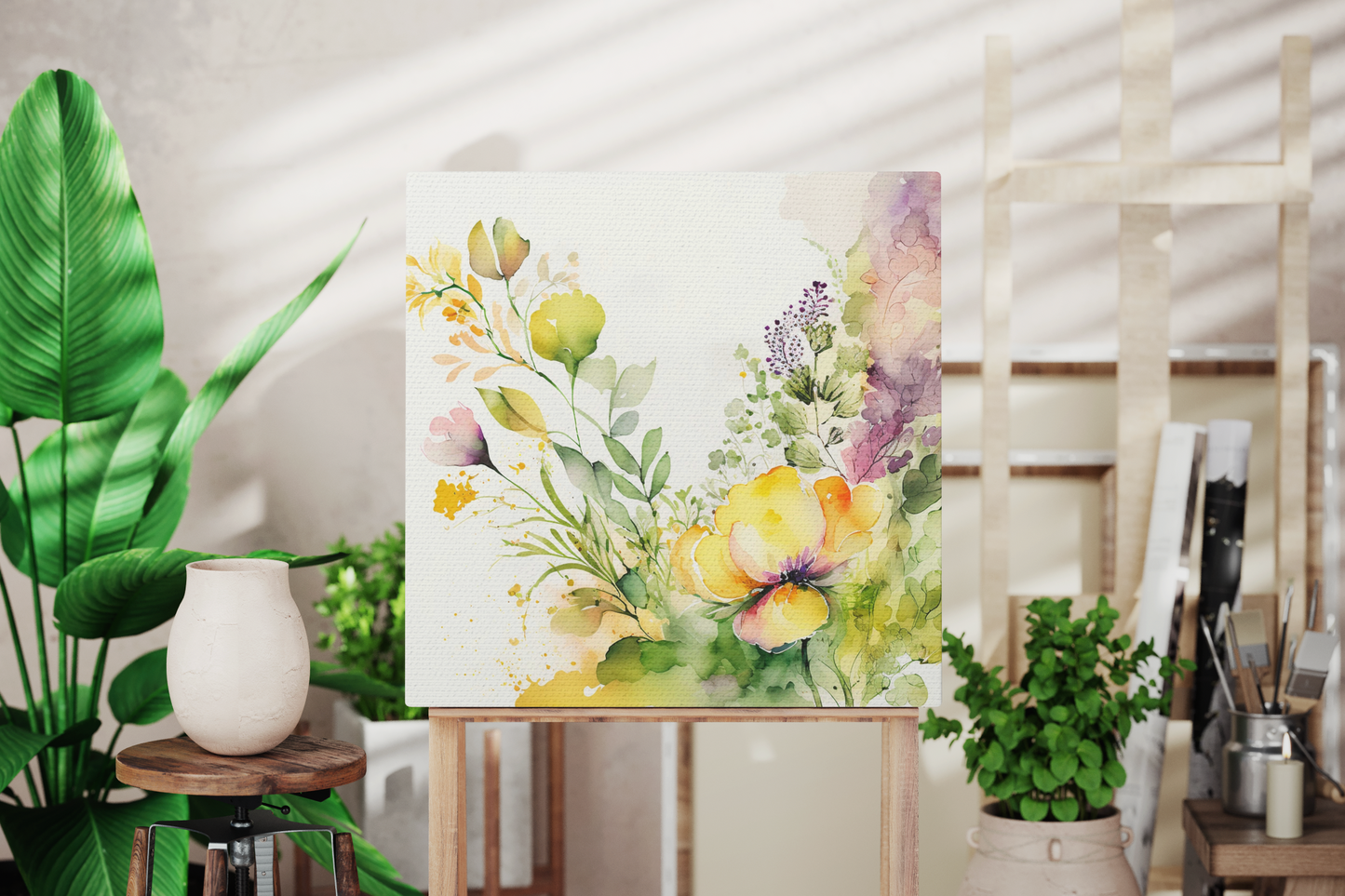 yellow floral canvas wall art print, yellow floral canvas wall decor 