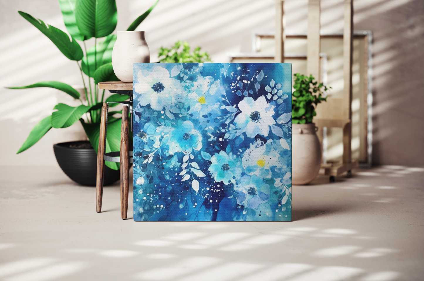 blue floral canvas wall art, blue floral canvas art print