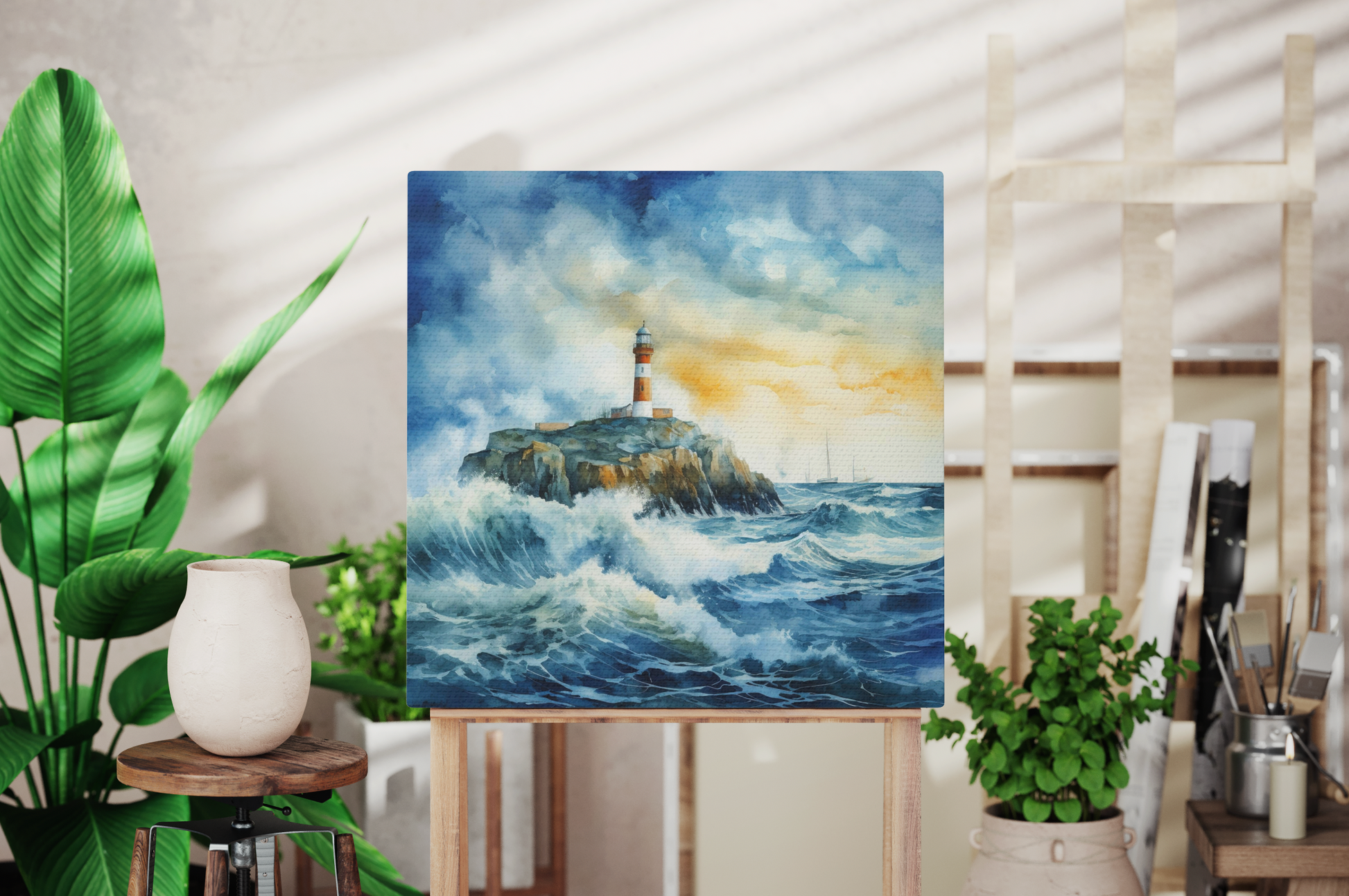 lighthouse canvas wall decor, coastal lighthouse wall art print