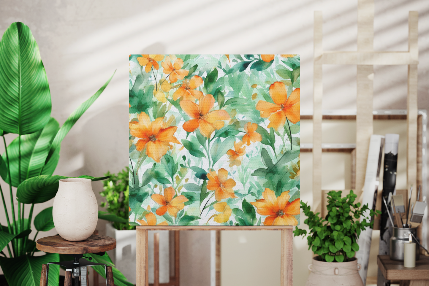 orange floral canvas art, orange floral canvas wall decor