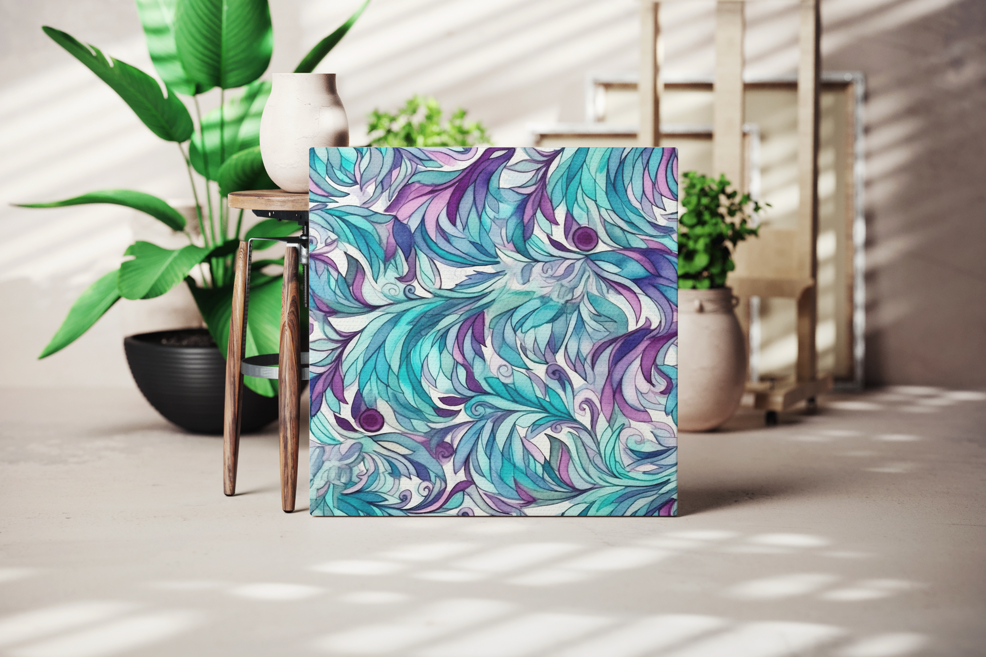 purple and blue fluid ink canvas, blue and purple alcohol canvas art, abstract floral canvas decor