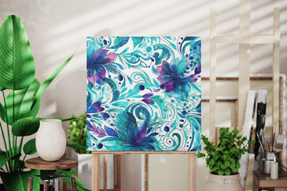 purple and blue fluid ink canvas, blue and purple alcohol canvas art, abstract floral canvas decor