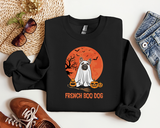 French Boo Dog Sweatshirt - Halloween Bull Dog Sweatshirt