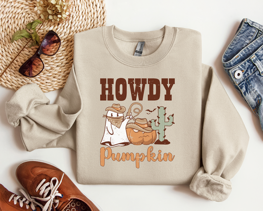 Howdy Pumpkin Ghost Sweatshirt - Western Halloween Ghost Sweatshirt