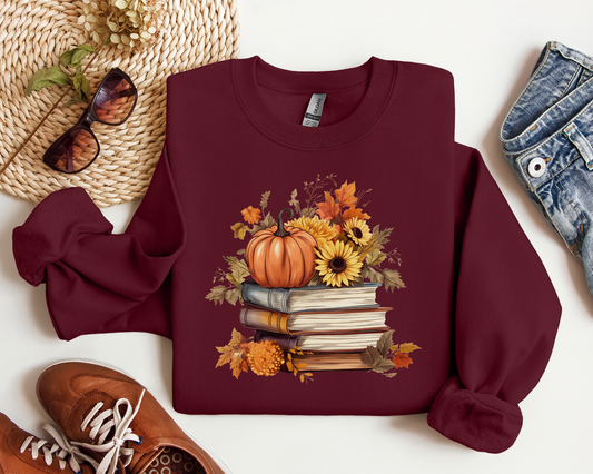 Sunflower Books Sweatshirt - Fall Floral Pumpkin Sweatshirt
