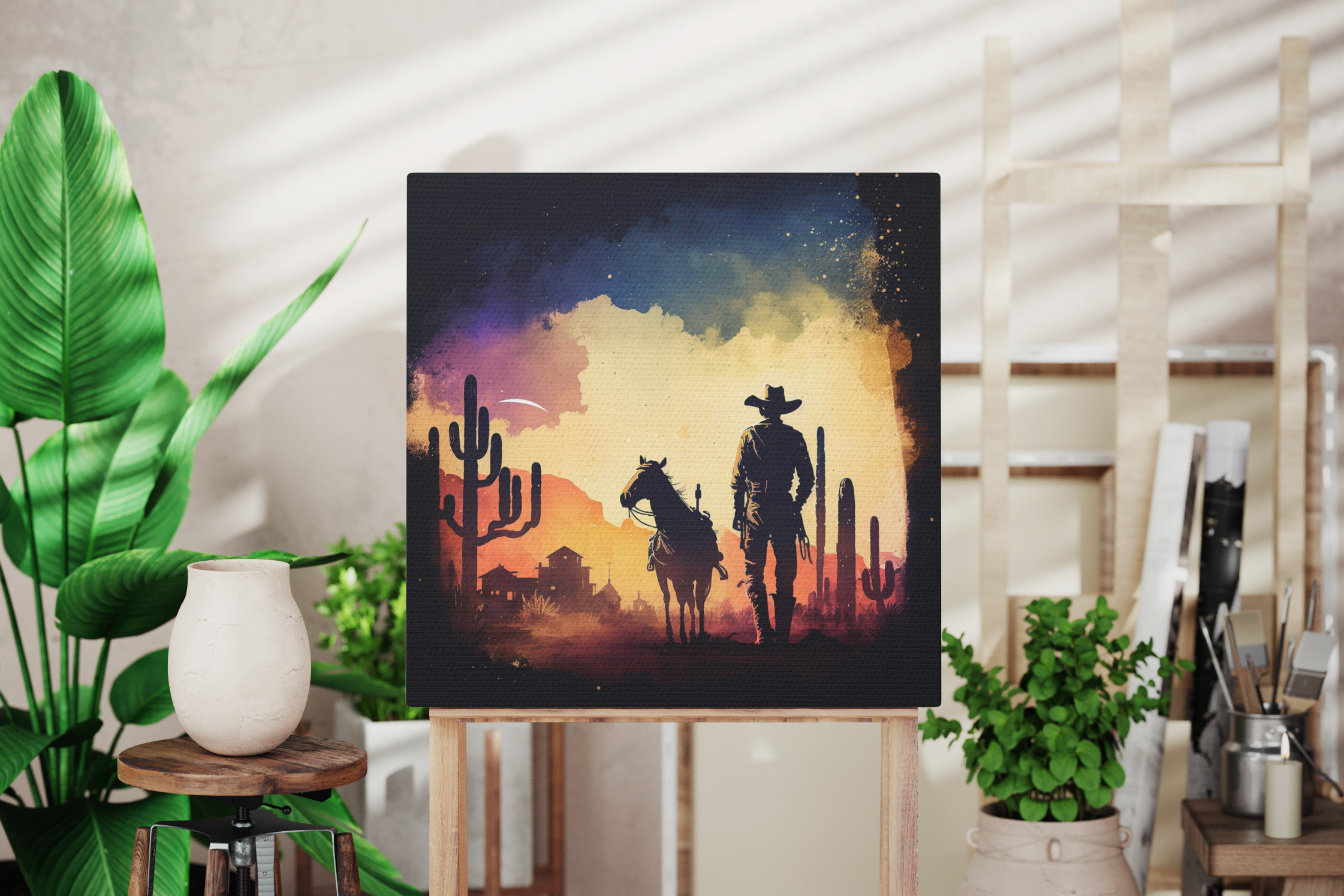 Cowboy canvas wall art, western cowboy canvas print, western wall decor, rustic canvas designs, cowboy canvas art