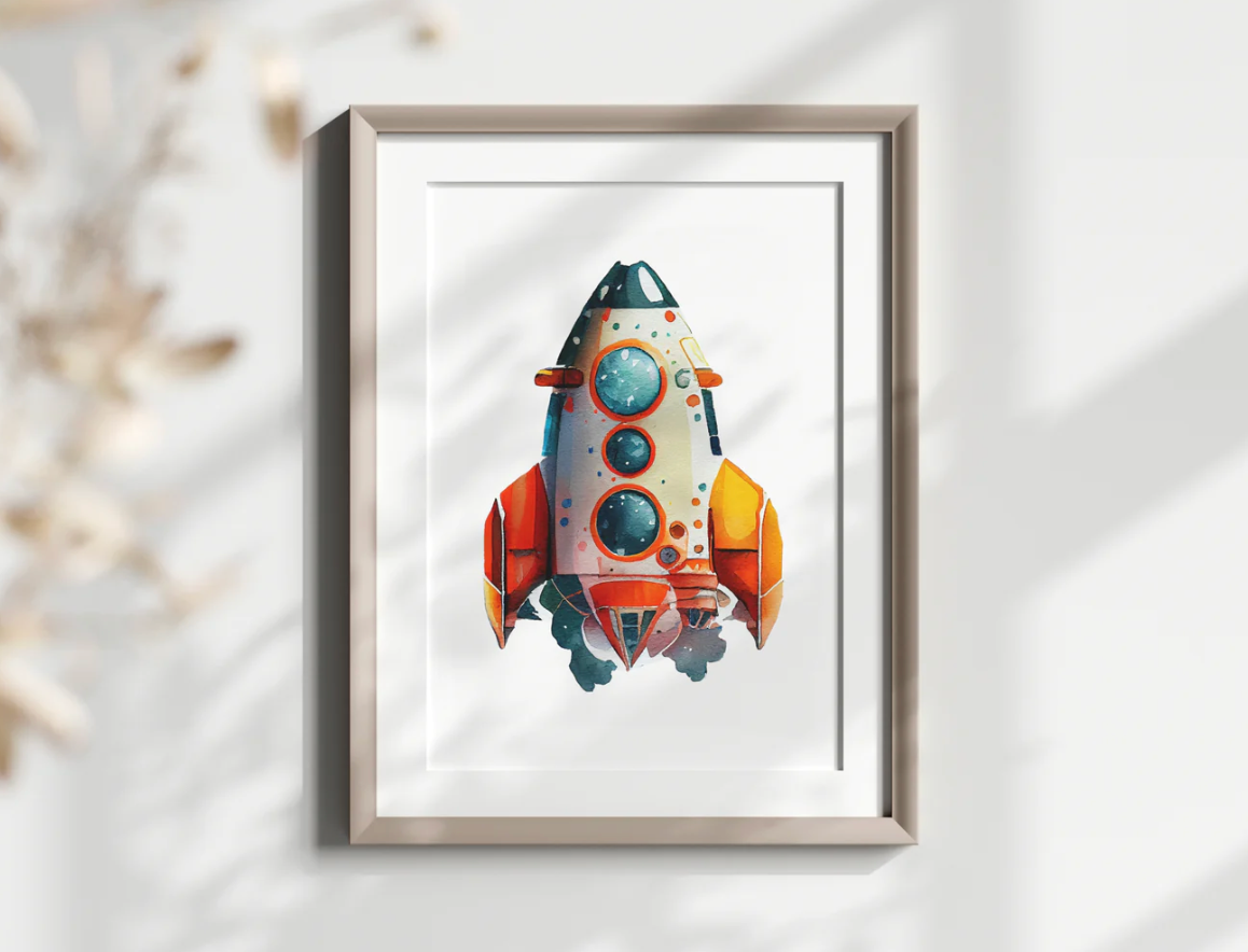 rocket ship poster wall art for kids room