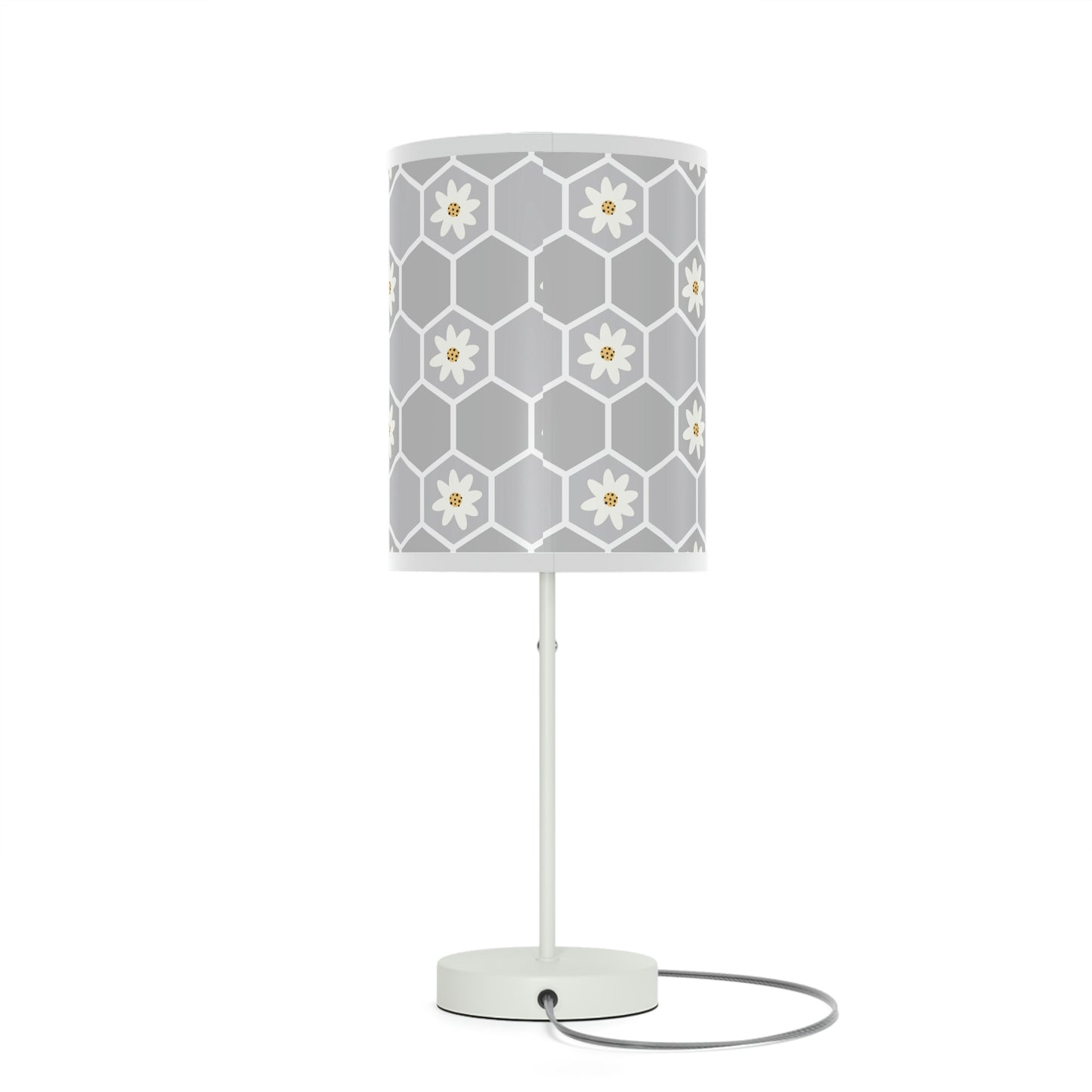 Grey Honeycomb Floral Baby Lamp - Honeybee Nursery Table Lamp