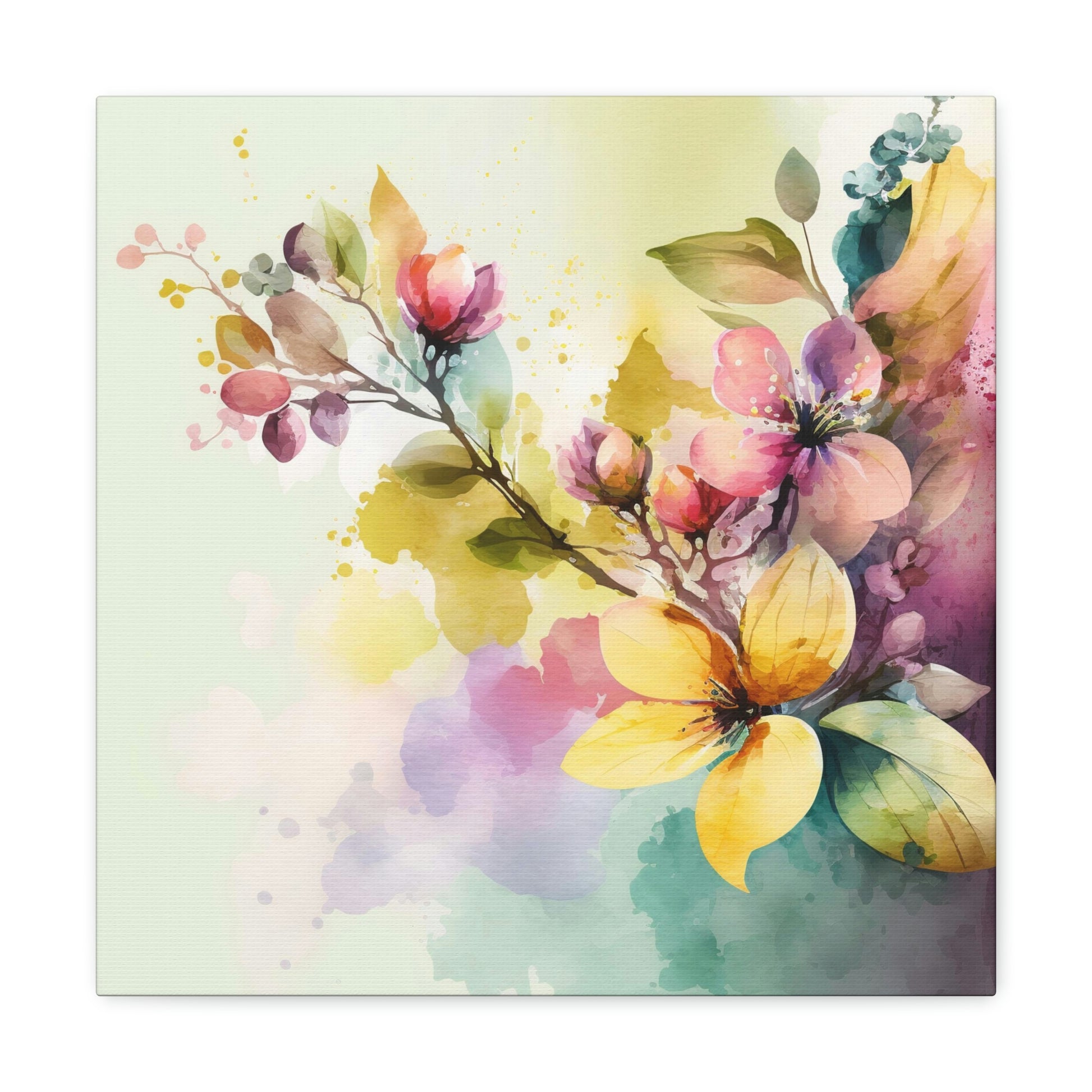 yellow and purple floral canvas art print, floral canvas wall decor
