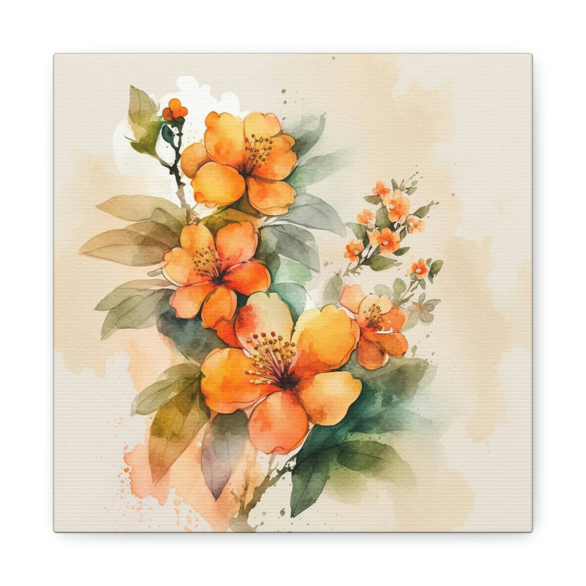orange floral canvas, spring floral art print, orange spring floral canvas art print, spring wall decor, summer wall art, floral canvas with orange flowers on it