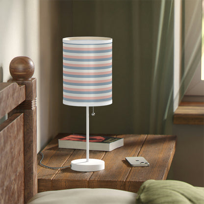 blue and coral stripe pattern nursery table lamp, blue and coral stripe pattern baby nursery lamp