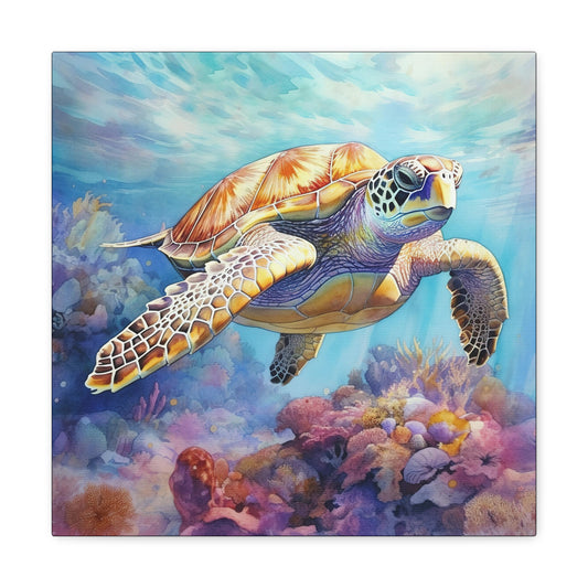 under the sea turtle canvas wall art, sea turtle reef canvas wall hanging