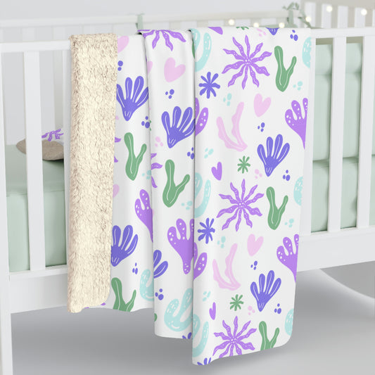 purple coral sherpa blanket for nursery, ocean coral baby nursery sherpa blanket for baby