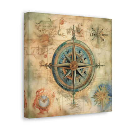 World Map Compass Canvas - Vintage Compass Map Canvas Wall Art