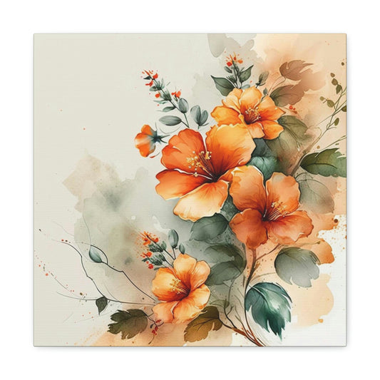 orange floral canvas, orange flowers on canvas, orange floral art print, canvas with orange spring flowers on it