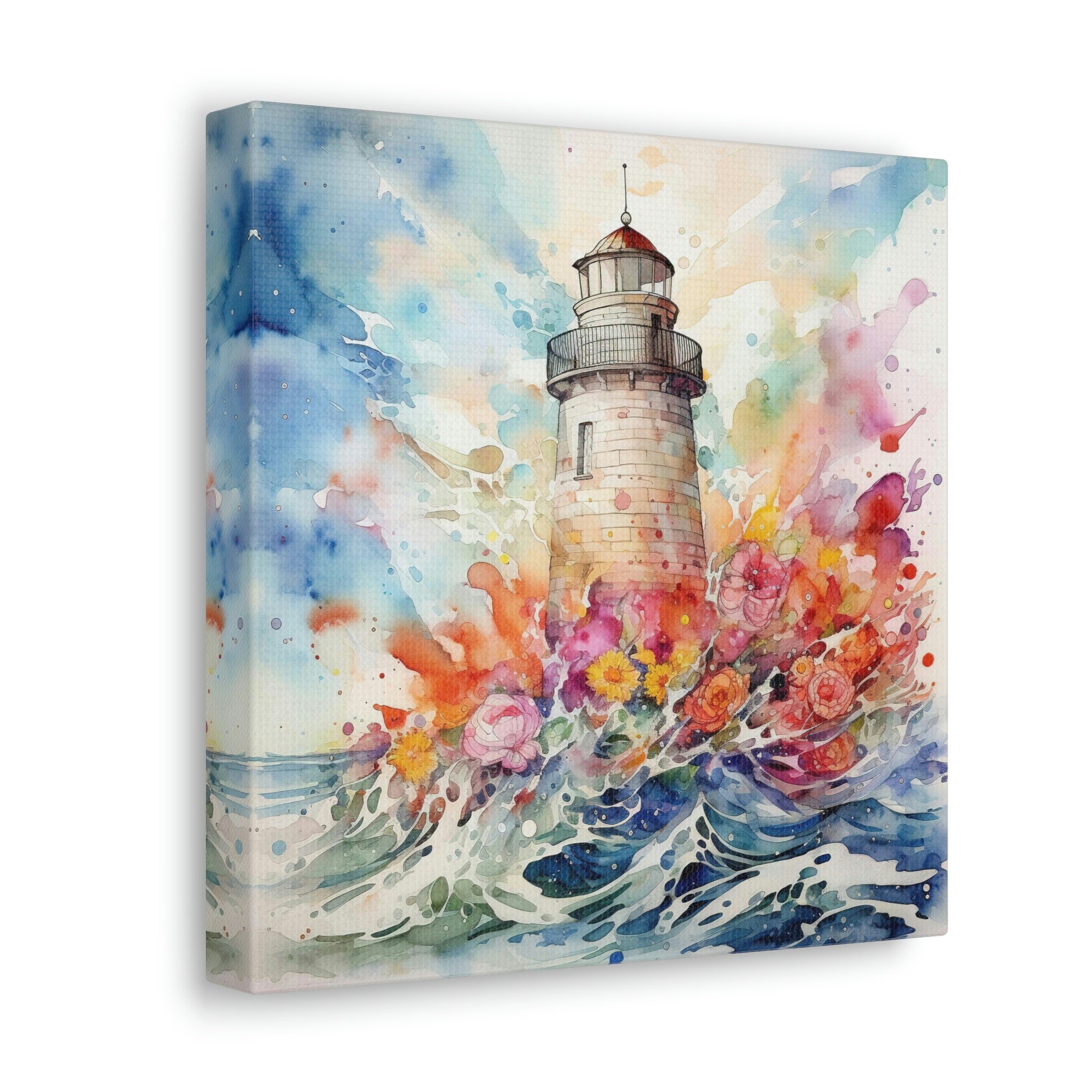 floral lighthouse canvas wall art, floral lighthouse wall decor art print