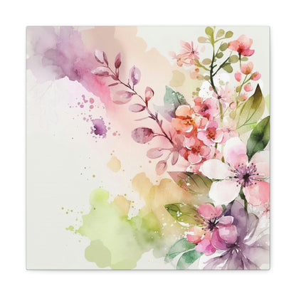 pink floral canvas art print, watercolor floral wall decor