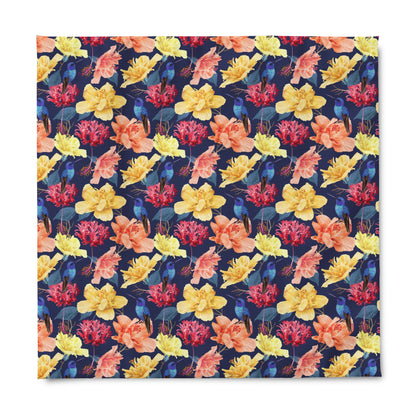 Bold Colorful Blue yellow and red Floral Pattern Duvet lying on a bed, microfiber floral duvet cover bedroom accent