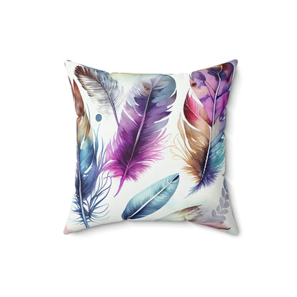 feather home decor throw pillow, feather pattern accent pillow sitting on a couch, chair or lounger, feather throw pillow home decoration