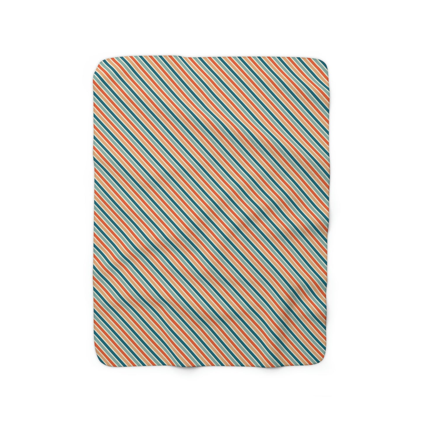 blue and orange striped sherpa blanket, sherpa blanket with blue and orange retro stripes