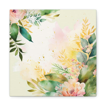 yellow and pink floral canvas art print, watercolor floral wall decor