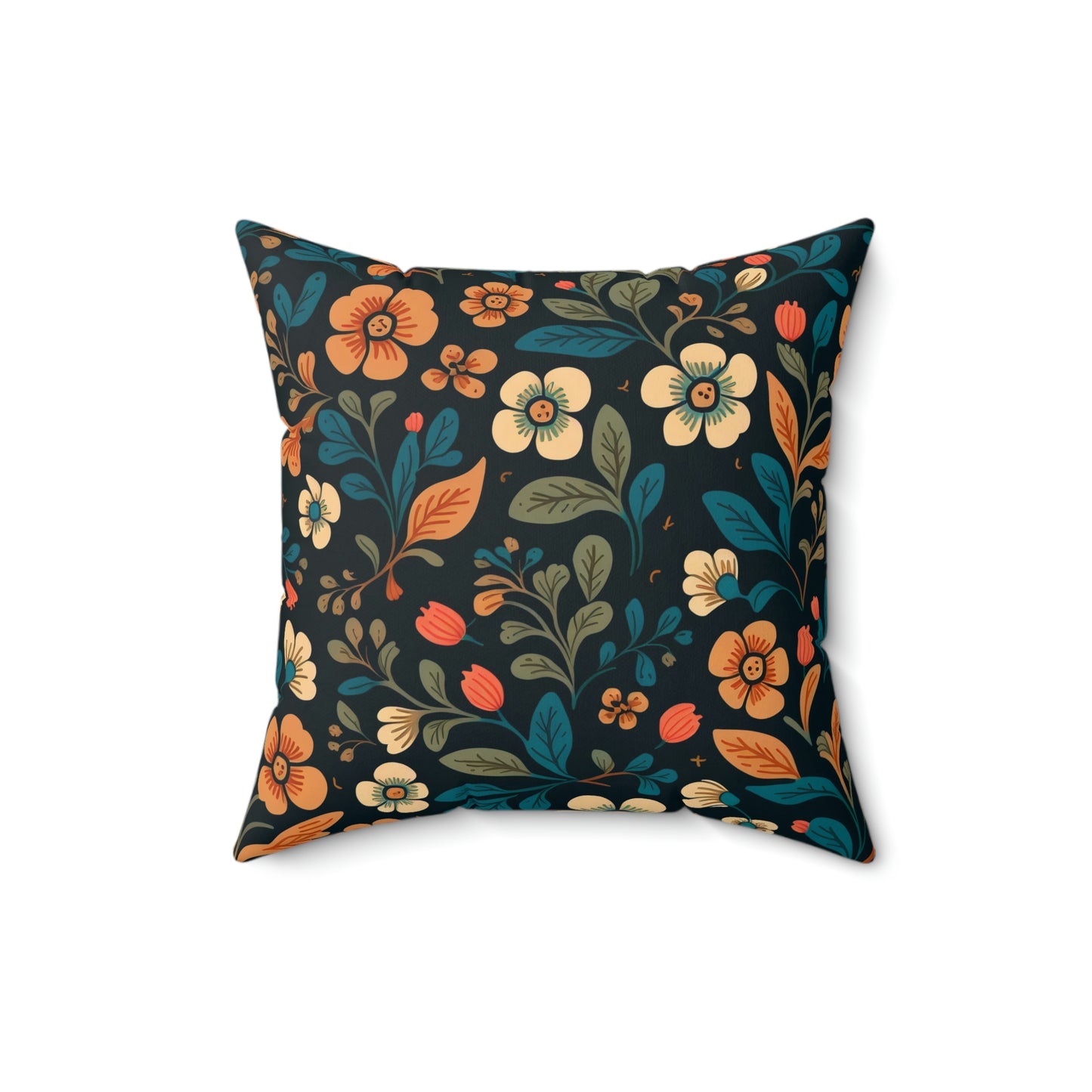 Vintage Blue & Orange floral accent throw pillow on a couch, Vintage Blue & Orange botanical couch pillow on a chair, Vintage Blue & Orange floral pattern pillow on a lounger, Vintage Blue & Orange spring garden floral decorative pillow on a bed