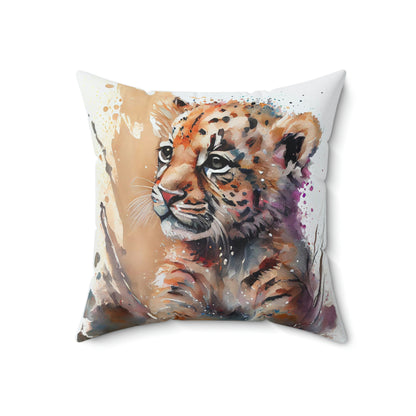 vibrant tiger accent throw pillow on a living room couch, throw pillow with an adorable tiger cub design to decorate your couch, chair or lounger, couch pillow with tiger design