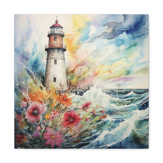 floral lighthouse wall decor, nautical lighthouse wall art print