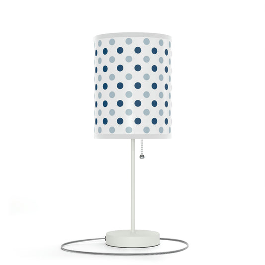 blue and gray polkadot pattern nursery table lamp