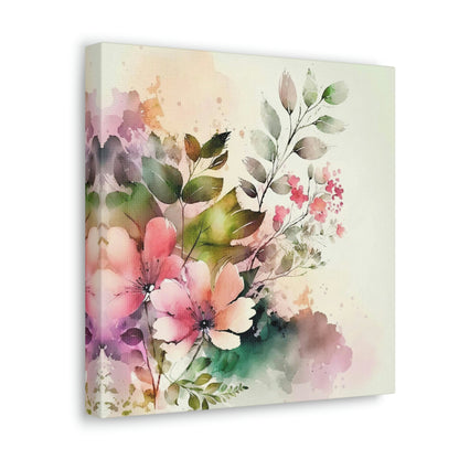 pink floral canvas wall art print, watercolor floral wall decor